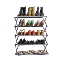 Monibloom Bamboo Multifunctional 5-Tier Free Standing Shoe Shelf Organizer Storage For Home, Entryway, Hallway, Office, Bedroom, Balcony - No Assembly, Grey