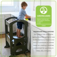 Little Partners Kids Learning Tower - Child Kitchen Helper Adjustable Height Step Stool, Wooden Frame, Counter Step-Up Active Standing Tower (Olive Green)