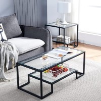 Black Metal Glass Coffee Table - Simple Center Coffee Table For Living Room Home Metal Frame Coffee Table With 2 Shelvesmodern Table For Bedroom Dinning Roomoffice Decor