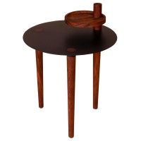 Dunawest 25.6 Inch Round Side Table With Rotatable Tray And Metal Top, Brown And Black(D0102Hpy0N7.)