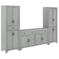 Crosley Furniture Tara 3-Piece Sideboard And Pantry Set, Distressed Gray