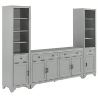 Crosley Furniture Tara 3-Piece Entertainment Set With Sideboard And 2 Bookcases Distressed Gray