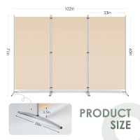 Rantila 3 Panel Room Divider, 6 Ft Tall Folding Privacy Screen Room Dividers, Freestanding Room Partition Wall Dividers, 102''W X 20''D X 71''H, Beige