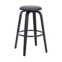 Armen Living Harbor 30 Bar Height Backless Swivel Grey Faux Leather And Black Wood Mid-Century Modern Bar Stool