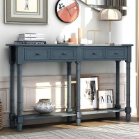 Merax Retro Console Table Sofa Table For Entryway With Drawers And Shelf Living Room Table (Antique Navy)
