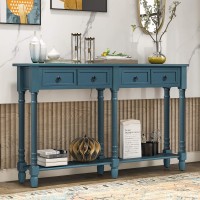 Merax Console Table Sofa Table For Entryway With 2 Drawers And Storage Shelf Living Room Table (Antique Navy)