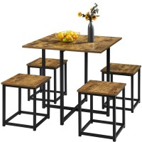 Yaheetech 5 Piece Dining Table & Chair Set - Compact Wood Table Sets Home Furniture For Home Kitchen Dining Room Small Space -Rustic Brown
