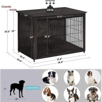 Dwanton Dog Crate Furniture With Cushion, Large Wooden Dog Crate With Double Doors, Dog Furniture, Indoor Dog Kennel, End Table, 38.5 X 25.6 X 26.8 Inches, Dark Grey