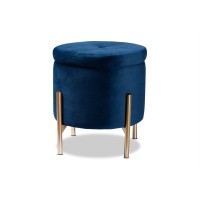 Baxton Studio Malina Contemporary Glam And Luxe Navy Blue Velvet Fabric Upholstered And Gold Finished Metal Storage Ottoman