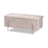 Baxton Studio Rockwell Grey Velvet And Gold Finished Metal Storage Bench
