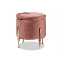 Baxton Studio Malina Contemporary Glam And Luxe Pink Velvet Fabric Upholstered And Gold Finished Metal Storage Ottoman
