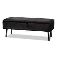 Baxton Studio Caine Modern And Contemporary Black Velvet Fabric Upholstered And Dark Brown Finished Wood Storage Bench