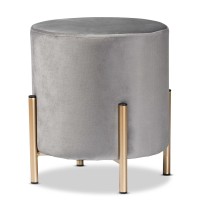 Baxton Studio Thurman Contemporary Glam And Luxe Grey Velvet Fabric Upholstered And Gold Finished Metal Ottoman