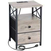 Amhancible Nightstand With Charging Station, End Tables Living Room With Drawer, Small Bedside Table With Usb Ports And Outlets For Small Spaces Bedroom, Greige Het05Xgy1