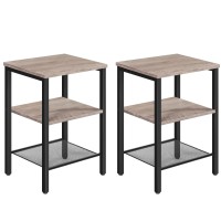 Hoobro Side Table, Set Of 2, 3-Tier End Table With Adjustable Shelf, Industrial Nightstand For Small Space In Living Room, Bedroom And Balcony, Stable Metal Frame, Greige Bg12Bz01