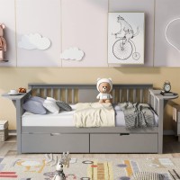 Harper & Bright Designs Daybed With Storage Drawers, Wood Twin Daybed Frame With Small Foldable Table, Twin Size Sofa Bed For Bedroom, Living Room (Grey, Twin With 2 Drawers)