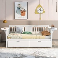 Daybed With Storage Drawers Wood Twin Daybed Frame With Small Foldable Table Twin Size Sofa Bed For Bedroom Living Room (White Twin With 2 Drawers)