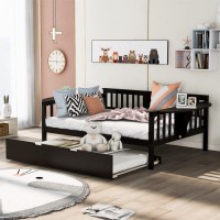 Harper & Bright Designs Full Size Daybed With Trundle Bed, Wood Full Daybed With Small Foldable Table And Wood Slat Support, Full Bed Frame For Bedroom, Living Room (Full, Espresso)