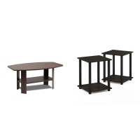 Furinno Simple Design Coffee Table, Dark Brown & Simplistic Set Of 2 End Table, Espresso/Black