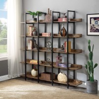 P Purlove 5-Tiers Open Bookcase Vintage Industrial Bookshelf Home Office Bookshelf Furniture With Fence