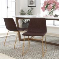 Flash Furniture Et-Er18345-18-Db-Gg Frame Set Of 2 Butler 18 Inch Commercial Grade Dining Table Height Chair Mid-Back Gold Sled Base With Dark Brown Leathersoft Upholstery