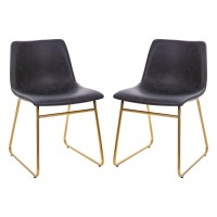 Flash Furniture Et-Er18345-18-Gy-Gg Frame Set Of 2 Butler 18 Inch Commercial Grade Dining Table Height Chair Mid-Back Gold Sled Base With Dark Gray Leathersoft Upholstery