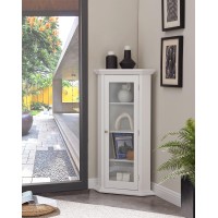 Kings Brand Furniture - Corner Curio Storage Cabinet With Glass Door White Finish
