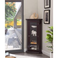 Kings Brand Furniture - Corner Curio Storage Cabinet With Glass Door Cherry Finish