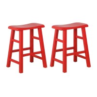 Ehemco Heavy-Duty Solid Wood Saddle Seat Kitchen Counter Height Barstools, 24 Inches, Red, Set Of 2