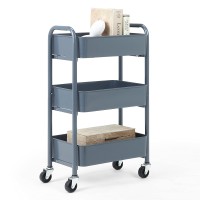 Sunnypoint 3-Tier Delicate Compact Rolling Metal Storage Organizer - Mobile Utility Cart Kitchen/Under Desk Cart With Caster Wheels (Blue, Compact (15.5 X 26.8 X 10.27))