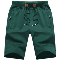 Qpngrp Mens Casual Stretch Shorts Workout Drawstring Zipper Pockets Elastic Waist Blackishgreen 36