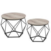 Vasagle Round Coffee Table Set Of 2, Small Coffee Table With Steel Frame, Side End Table For Living Room, Bedroom, Greige And Black