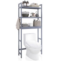 Smibuy Bathroom Storage Shelf, Bamboo Over-The-Toilet Organizer Rack, Freestanding Toilet Space Saver With 3-Tier Adjustable Shelves (Grey)