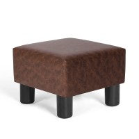 Joveco Small Footstool Ottoman, Faux Leather Square Ottoman Footrest With Non-Skid Plastic Legs, Modern Sofa Pets Step Stool For Couch Desk Office Living Room Bedroom (Brown)