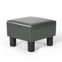 Joveco Square Ottoman Faux Leather Foot Rest Stool Small Footstool (Square Faux Leather Grey)