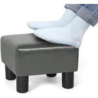 Joveco Square Ottoman Faux Leather Foot Rest Stool Small Footstool (Square Faux Leather Grey)