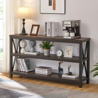 Fatorri Industrial Console Table For Entryway, Farmhouse Sofa Tables Behind Couch, Rustic Wood And Metal Foyer Table With 3-Tier Shelves For Hallway Living Room (55 Inch, Walnut Brown)