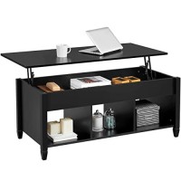 Yaheetech Black Coffee Table, 47.5In Lift Top Coffee Table, Lift Up Center Table W/Hidden Compartment & 3 Cube Open Shelves For Living Room