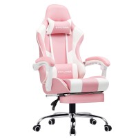 Gtplayer Gaming Chair, Computer Chair With Footrest And Lumbar Support, Height Adjustable Game Chair With 360?-Swivel Seat And Headrest And For Office Or Gaming (Pink)