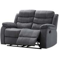 Ac Pacific Jim Collection Manual Sofa With Double Recliner, Lumbar Support Massager And Chaise Footrest For Living Room, Home Theater Or Bedroom, Loveseat, Dark Grey