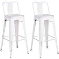 Ac Pacific Modern Light Weight Industrial Metal Bucket Back Barstool, 30 Seat Height Counter Stool (Set Of 2) Distressed Snow White