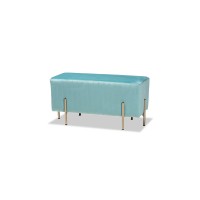 Baxton Studio Helaine Contemporary Glam And Luxe Sky Blue Fabric Upholstered And Gold Metal Bench Ottoman