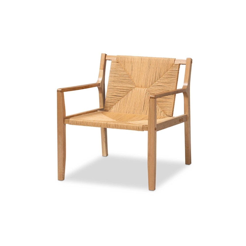 Baxton Studio Delaney Mid-Century Modern Oak Brown Finished Wood And Hemp Accent Chair