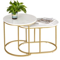 Soges Stacking Nesting End Table Set Of 2, Coffee And Snack Round Table With Metal Frame, Modern Tea Table Living Room Set Of 2