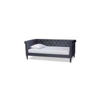 Baxton Studio Cora Modern And Contemporary Grey Velvet Fabric Upholstered And Dark Brown Finished Wood Twin Size Daybed