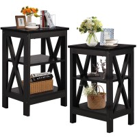 Vecelo Modern Side Nightstand With 3-Layer Storage Shelf For Small Spaces, Living Room, Bedroom, Farmhouse Easy Assembly, 2 Sets End Tables, Black 2 Sets