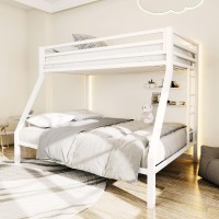 Ikalido Metal Bunk Bed, Twin Over Full Size Beds With Sturdy Guard Rail & Removable Ladder, Space-Saving/Noise-Free/Matte White