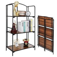 Crofy No Assembly Folding Bookshelf, 3 Tier Black Bookshelf, Metal Book Shelf For Storage, Folding Bookcase For Office Organization And Storage, 12.6 D X 22.44 W X 42.13 H