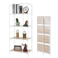 Crofy No Assembly Folding Bookshelf, 4 Tier White Bookshelf, Metal Book Shelf For Storage, Folding Bookcase For Office Organization And Storage, 12.6 D X 22.44 W X 55.51 H