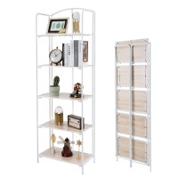 Crofy No Assembly Folding Bookshelf, 5 Tier White Bookshelf, Metal Book Shelf For Storage, Folding Bookcase For Office Organization And Storage, 12.87 D X 22.91 W X 68.1 H